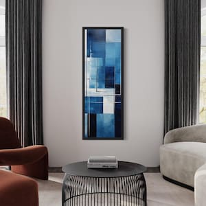 Tall Narrow Navy Blue Mid Century Modern Vertical Wall Art, Long Vertical Abstract Blue Wall Art Slim Artwork Framed Ready To Hang