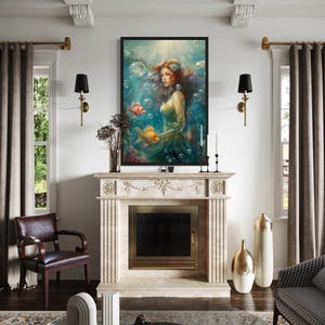 Little Mermaid Painting - Under The Sea Fantasy Wall Art Canvas Print - Girls Room Decor - Framed Unframed Ready To Hang