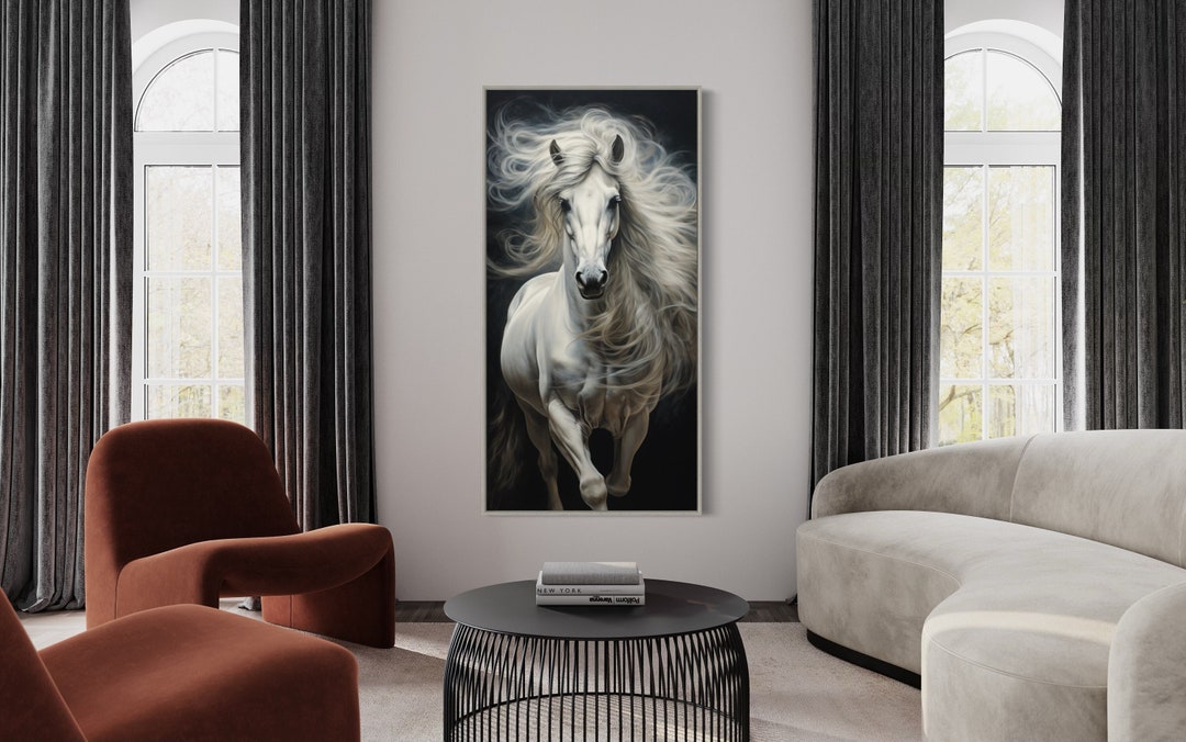 White Horse Painting Long Vertical Horse Wall Art, Extra Large Horse ...