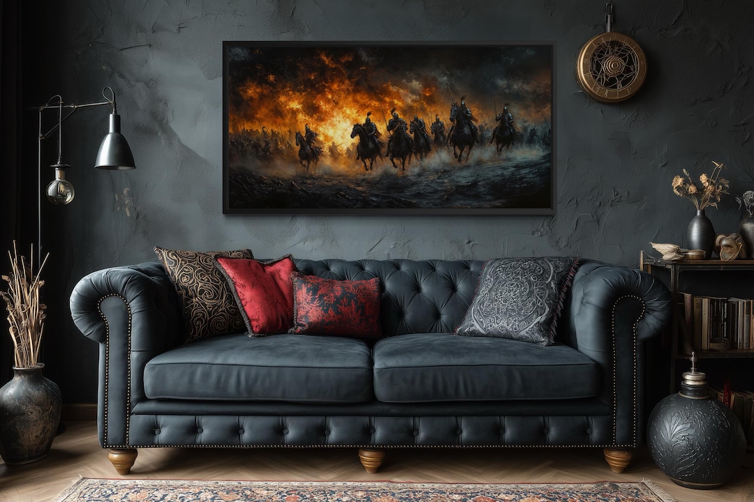 Medieval Knights Battle Wall Art Canvas Print, Cavalry Charge Under ...