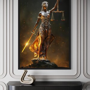 Law Wall Art Golden Lady Justice Canvas Print - Attorney Office Decor ...