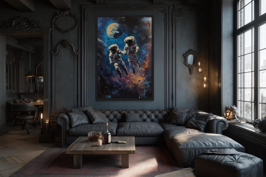 Two Astronauts Couple in Space Graffiti Painting Canvas PRINT ...