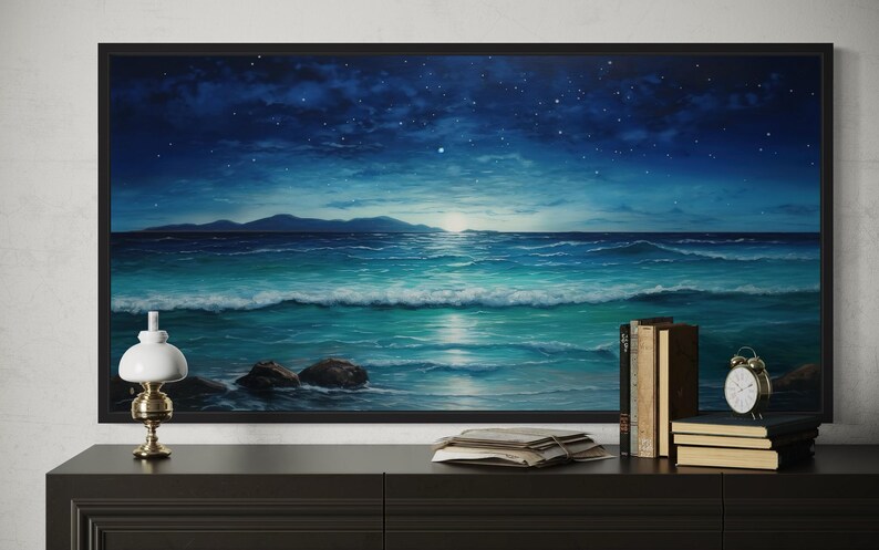 Starry Night Over Ocean Beach Wall Art Extra Large Painting Canvas ...