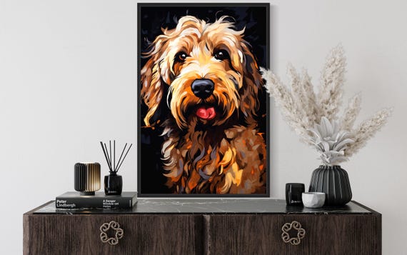 Goldendoodle Pop Art Portrait - Dog Art Painting Cavas Print Or Poster, Gift For Goldendoodle Owners Framed Unframed Ready To Hang