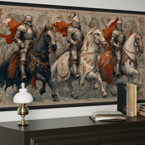 Medieval Knights Wall Art – Gothic Battle Scene Canvas Print, Armored Horsemen With Swords, Man Cave Medieval Warrior Wall Décor Bild 12