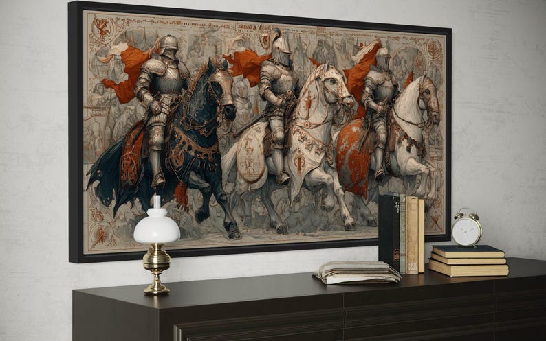 Medieval Knights Wall Art – Gothic Battle Scene Canvas Print, Armored ...