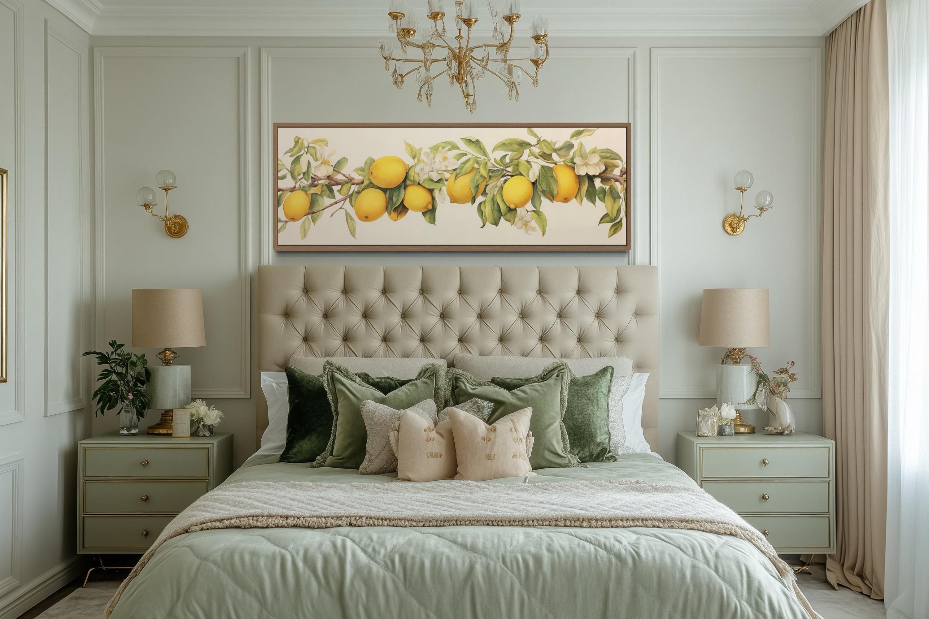 Retro Lemon Tree Panoramic Painting Canvas PRINT, Yellow Decor ...
