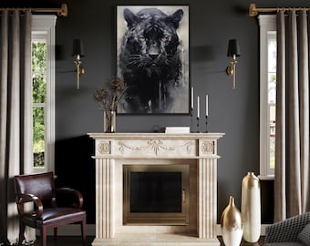 Panther Wall Art, Abstract Black Panther Painting Canvas Print, Gifts For Him, Man Cave Decor Framed Ready To Hang
