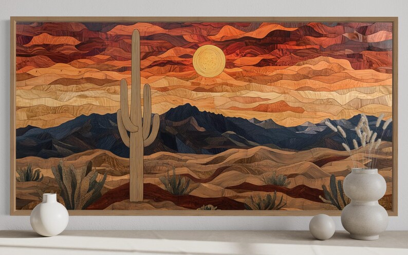 Rustic Desert Wall Art - Wood Style Southwestern Landscape Painting ...