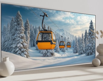 Ski Lift Wall Art, Ski Resort Painting, Chairlift Painting Extra Large Cavas Print - Gift For Skiers, Winter Wall Art Framed Ready To Hang