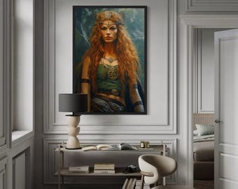 Macha Goddess Poster Painting Or Canvas - Irish Goddess of Sovereignty, War, Fertility, Horses. Celtic Mythology Wall Art Ready To Hang