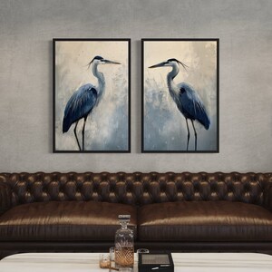 Wee Blue Coo Herons Ink Drawing Art Print Framed Wall Decor 9X7