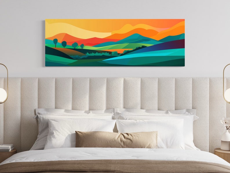 Mid Century Modern Mountain Wall Art Abstract Panoramic Etsy Canada