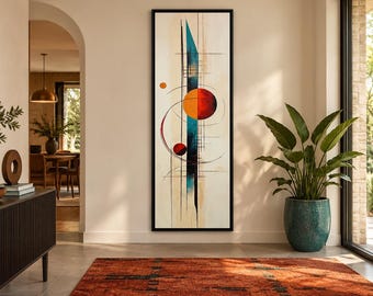 Tall Narrow Mid Century Modern Vertical Wall Art, Stylish Painting Canvas PRINT, Long Vertical  Wall Art Tall Artwork Ready To Hang