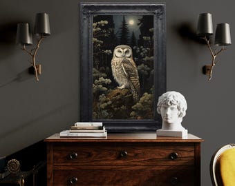 Gothic Halloween Home Decor, Owl in Haunting Forest Moody PaintingCanvas PRINT, Forestcore, Dark Academia Wall Art, Framed Ready To Hang