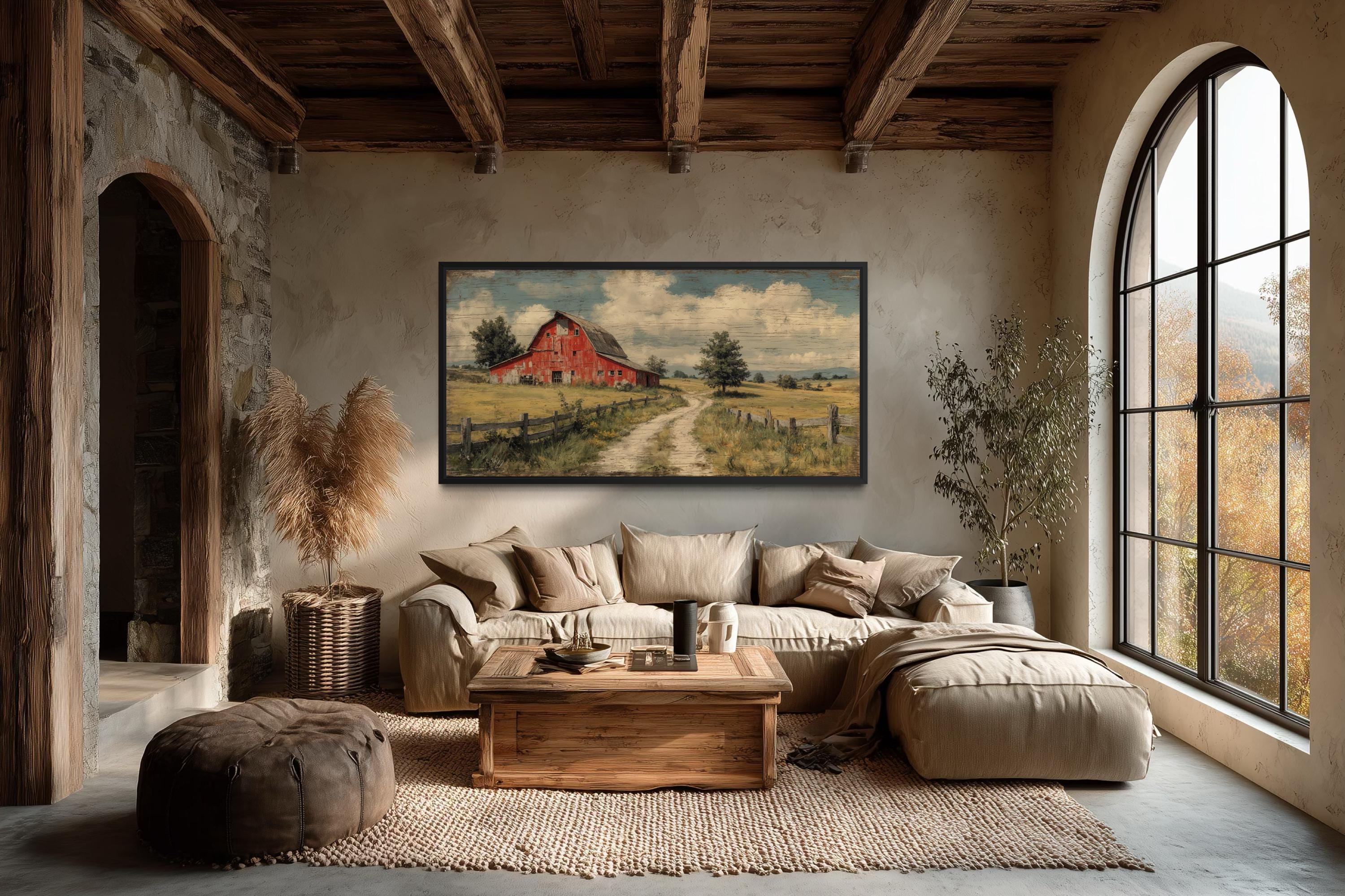 Red Barn Wall Art Large Horizontal Canvas Print, Rustic Farmhouse ...