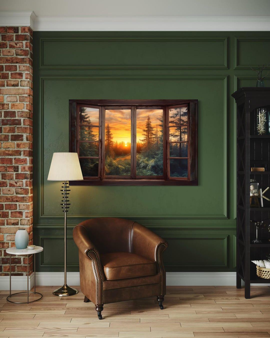 Window View Canvas, Forest View From Open Rustic Cabin Window Painting ...