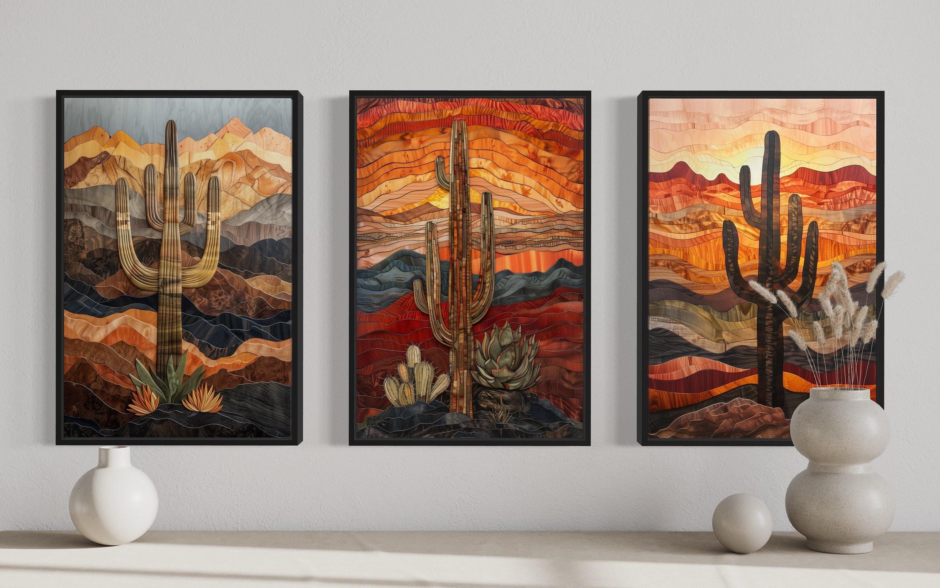 Set of 3 Southwestern Wall Art, Saguaro Cactus in Arizona Desert ...