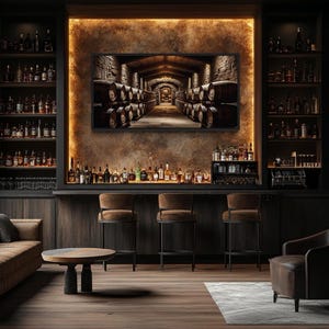 Man Cave Wall Art - Whiskey Cellar Retro Painting Canvas PRINT, Man Bedroom, Bar, Game Room Art, Framed, Unframed, Ready To Hang