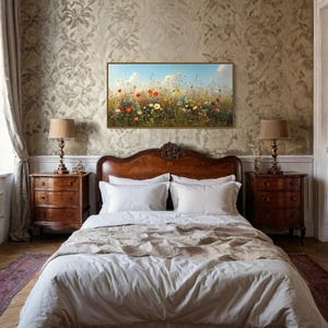 Framed Wildflowers Field  Canvas Painting PRINT, Farmhouse Wall Art, Floral Boho Botanical Wall Decor,  Floral Wall Art Ready To Hang