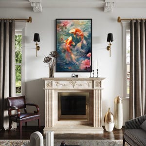 Koi Fish Wall Art - Watercolor Japanese Painting - Vertical Canvas Print - Housewarming, Wedding Gift - Framed Or Unframed Ready To Hang