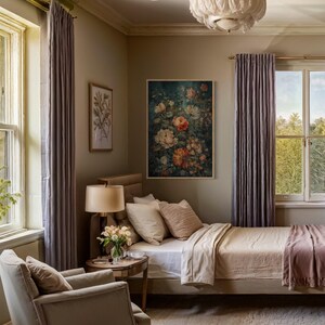 Antique Floral Wall Art European Tapestry Rug Painting Canvas PRINT, Vintage Flowers Farmhouse Wall Art Framed Ready To Hang