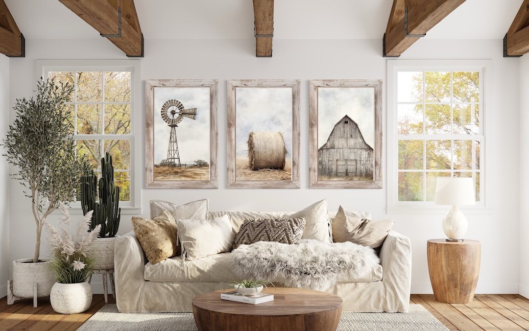 Farmhouse Wall Art Set of Three Rustic Farm Prints Painting Etsy