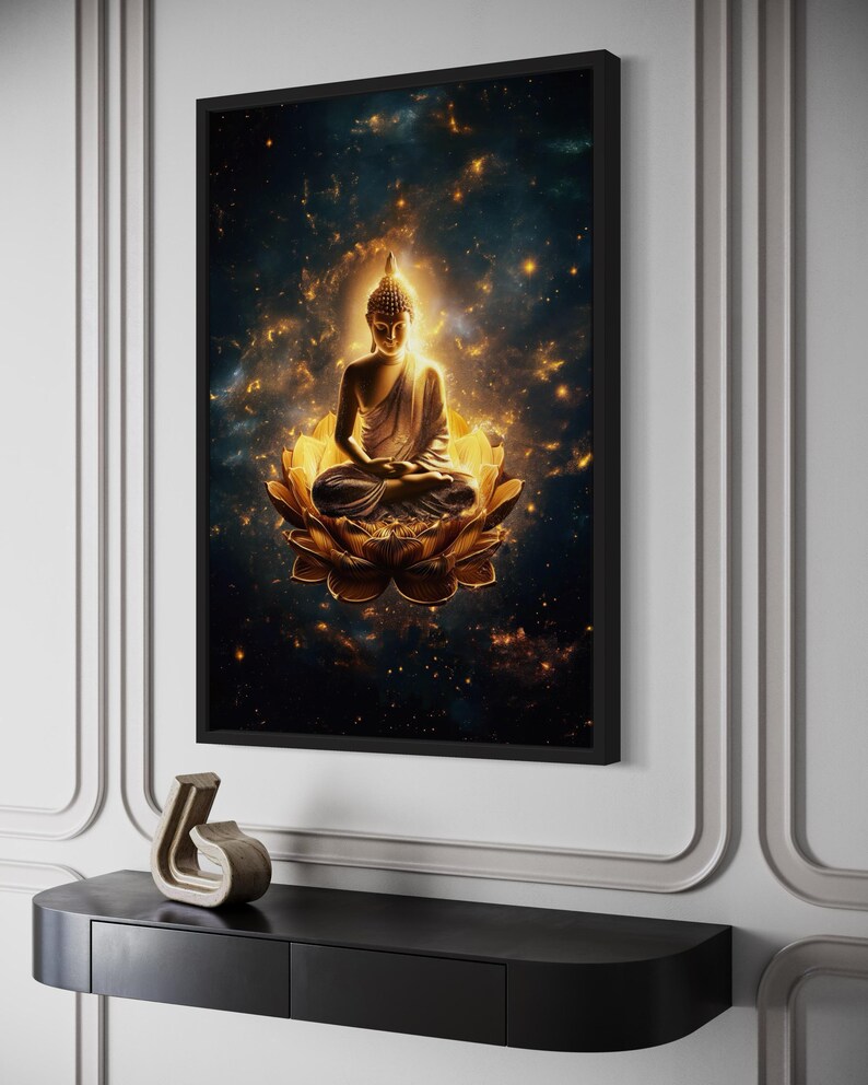 Golden Buddha With Lotus Flower Painting Extra Large Canvas PRINT, Zen ...