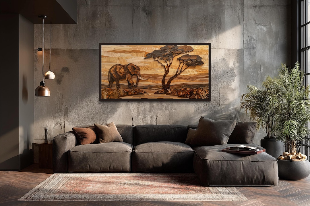 African Elephant Wall Art – Safari Canvas Print With African Landscape ...