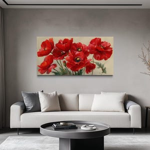 Red Poppy Flower Canvas Print for Living Room - Bold Floral Wall Art ...