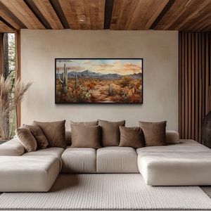 Desert Landscape With Cacti Wall Art Extra Large Canvas- Southwestern Painting - Sonoran  Desert  Framed, Unframed, Ready To Hang