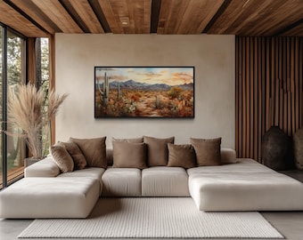 Desert Landscape With Cacti Wall Art Extra Large Canvas- Southwestern Painting - Sonoran  Desert  Framed, Unframed, Ready To Hang