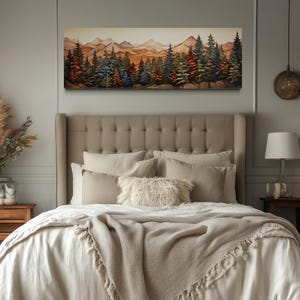 Rustic Bedroom Wall Art Above Bed Panoramic Forest Painted on Wood ...