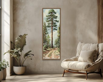 Vertical Narrow Tall Wall Art, Pine Trees Forest Painting Canvas PRINT, Slim Tall Cabin Decor, Lodge Decor Framed Unframed Ready To Hang