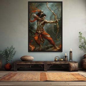 Lord Rama Fighting Demons With Bow And Arrow Painting Canvas Print - Indian Deity Wall Art, Hindu God Art  Framed Or Unframed Ready To Hang
