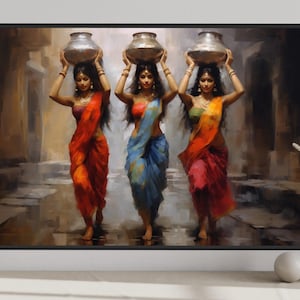 Indian Women Head Carrying Painting Canvas PRINT, Indian Wall Art, South Asian Desi Art, Indian Decor,  Framed Or Unframed Ready To Hang