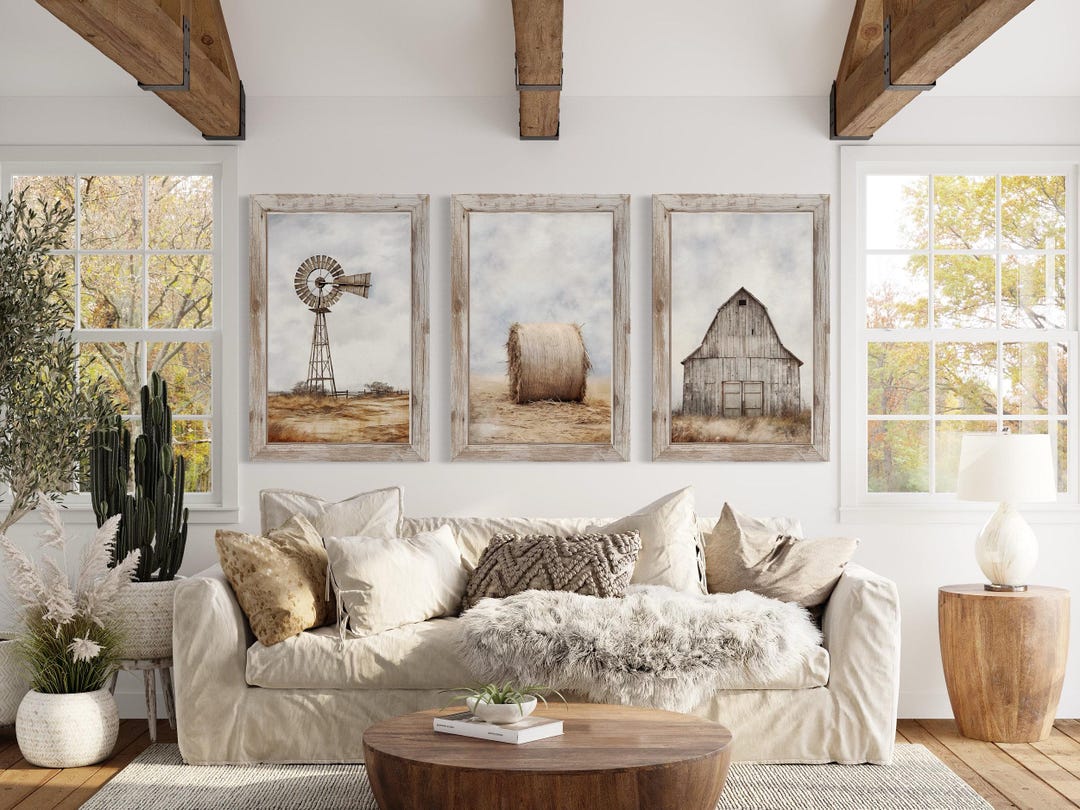 Farmhouse Wall Art Set of Three Rustic Farm Prints - Painting of ...