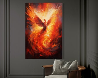 Rising Phoenix Canvas Wall Art - Majestic Oil Painting Printed on Vertical Canvas Framed or Unframed Ready To Hang