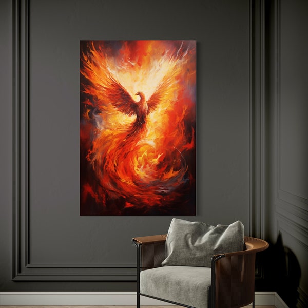 Rising Phoenix Canvas Wall Art - Majestuosa pintura al óleo impresa en lienzo vertical enmarcado o sin marco listo para colgar