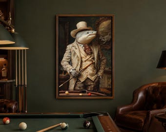 Pool Shark Wall Art, Billiards Room Wall Decor, Man Cave Decor, Gift For Men Playing Pool Framed Ready To Hang