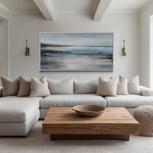Calm Abstract Ocean Blue Grey Painting Canvas PRINT, Coastal Wall Decor, Living Room, Bedroom Decor Ready To Hang