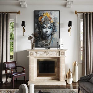 Modern Lord Vishnu Wall Art, Indian Deity Abstract Painting Extra Large Canvas PRINT, Indian Wall Art Framed Or Unframed Ready To Hang