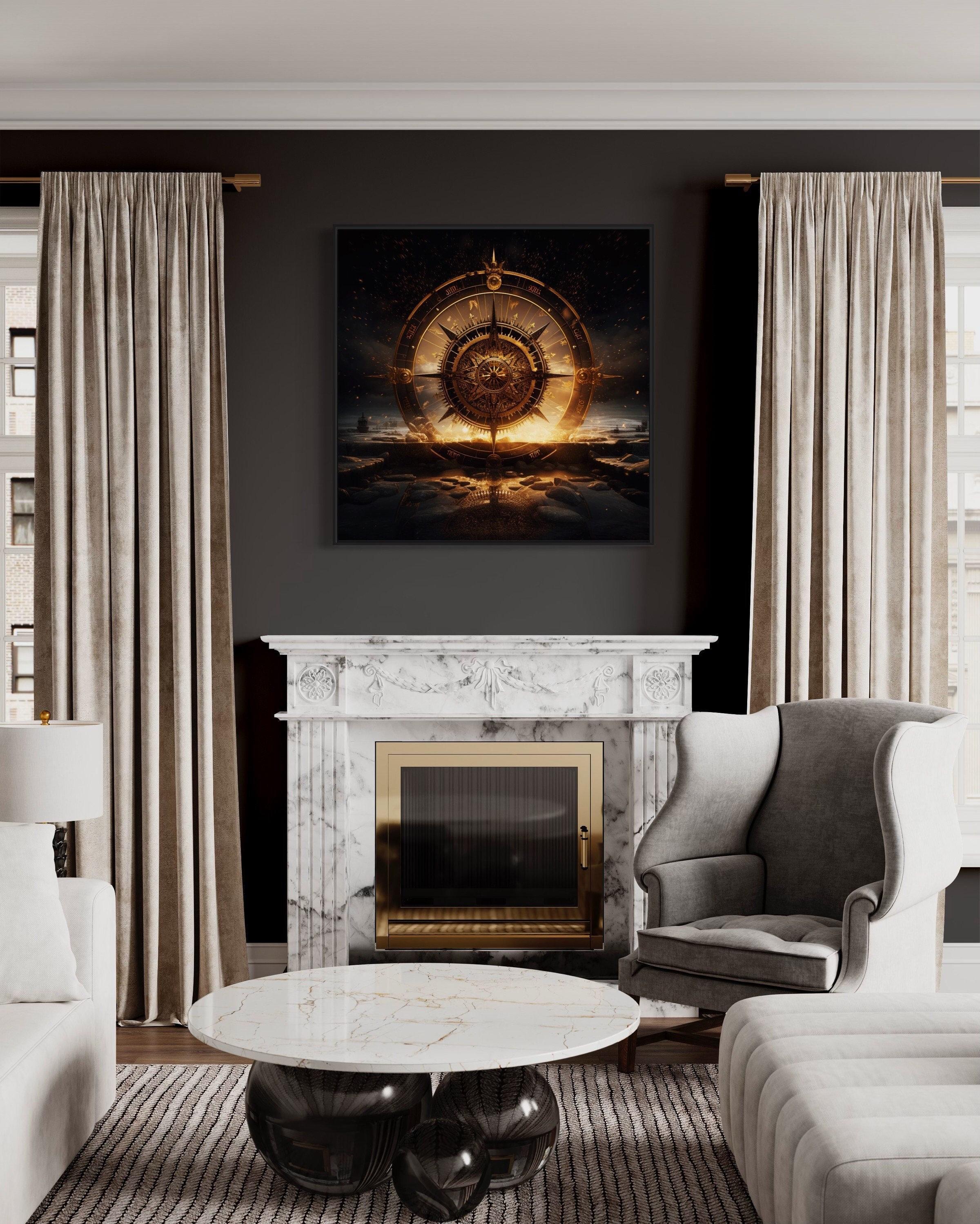 Vegvisir Painting Canvas Print - Norse Mythology Runic Compass Symbol Viking Wall Art - Man Cave Decor - Framed/Unframed Ready To Hang
