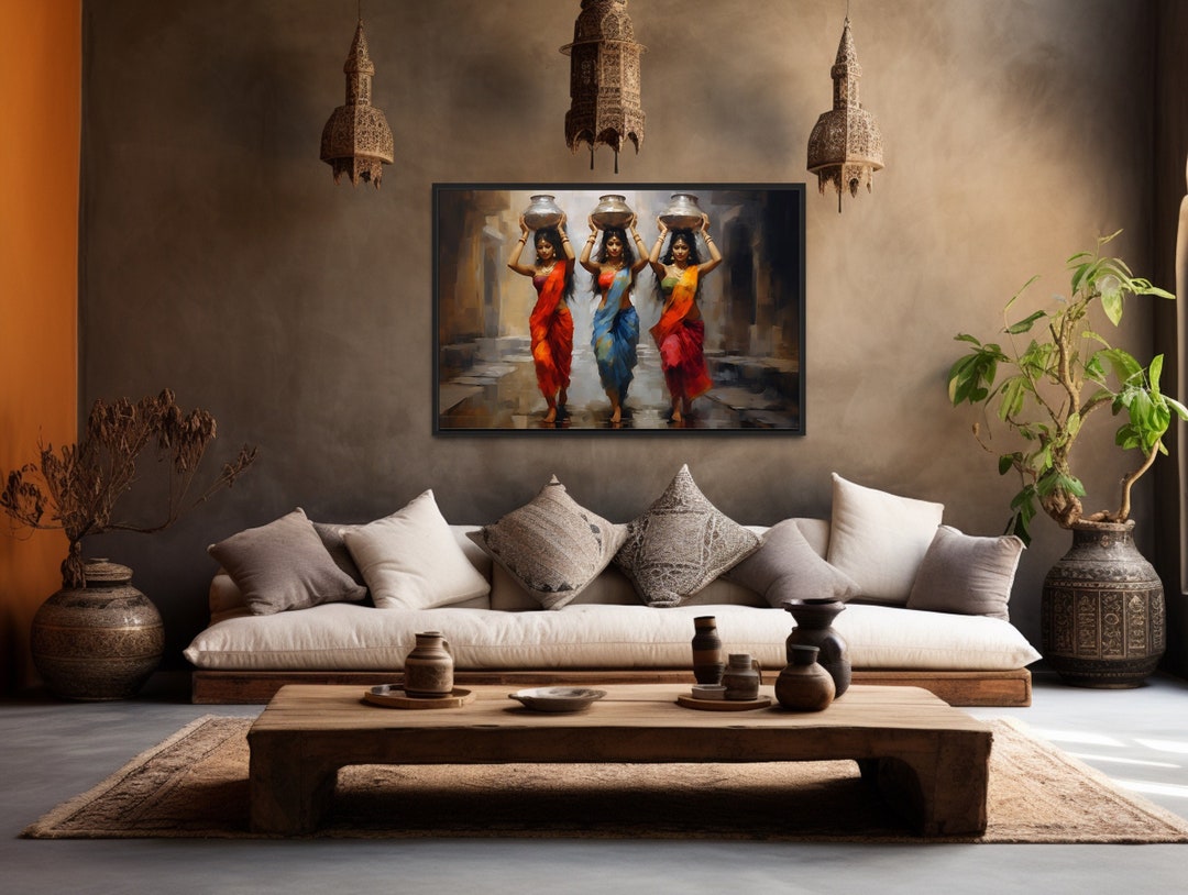 Indian Women Head Carrying Painting Canvas Print, Indian Wall Art