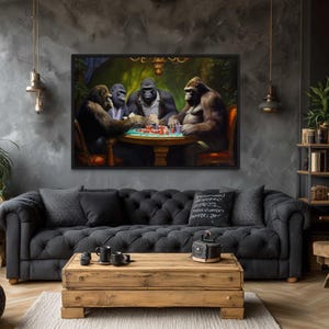Gorillas Playing Poker - Game Room Wall Art - Poker Room Decor - Man Cave Wall Art - Billiards Room, Bar Wall Decor Ready To Hang