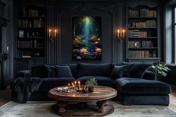 Magical Enchanted Forest Wall Art, Spiritual Illuminated Spiritual Forest Painting Canvas PRINT, Moody Wall Decor Framed Ready To Hang