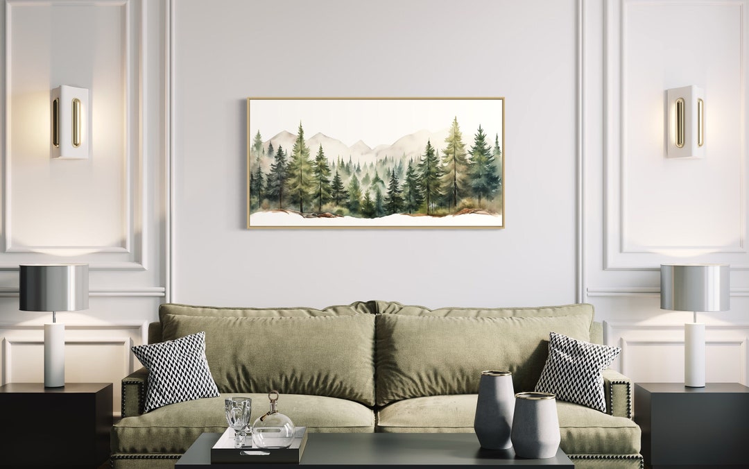 Framed Canvas Wall Art Sage Green Forest Mountain Landscape - Etsy