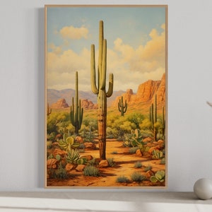 Saguaro Cactus Painting, Sonoran Desert Arizona Vertical Canvas Print - Southwestern Landscape Wall Art Framed Unframed Ready To Hang