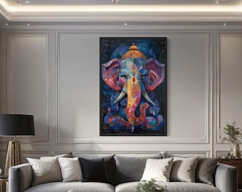 Colorful Modern Lord Ganesha Wall Art, Ganapati Abstract Painting Extra Large Canvas PRINT, Indian Wall Art Framed Or Unframed Ready To Hang