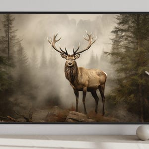 Elk Wall Art - Muted Photography Style Canvas Print - Rustic Cabin, Hunting Lodge Decor - Deer Painting -  Framed Or Unframed Ready To Hang